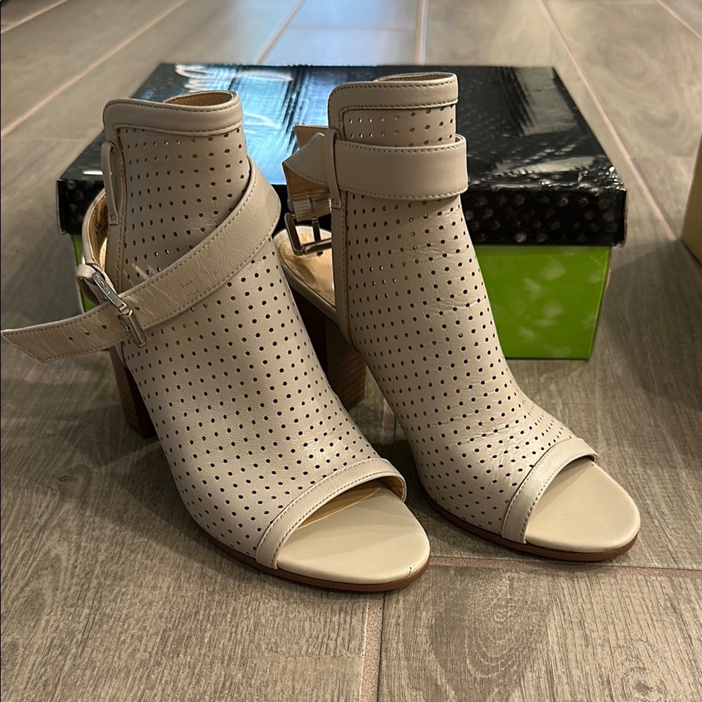 Sam Edelman Greige Peep-Toe Ankle Booties